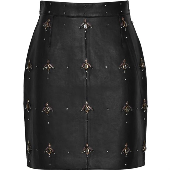 Reiss Dresses & Skirts - REISS "Tess" Black Leather Mini Skirt Embellished Sz US12